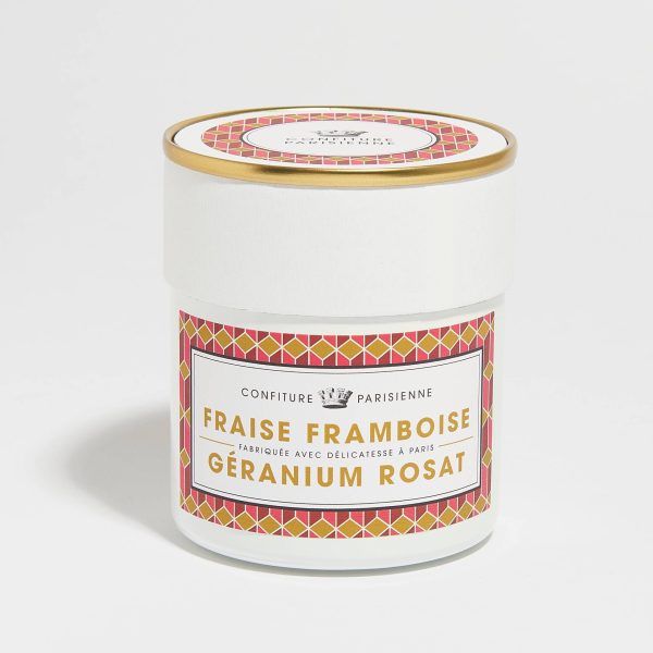 Confiture de fraises, framboises et géraniums